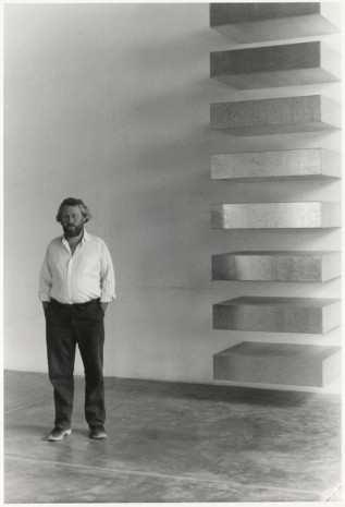 Donald Judd, Donald Judd with his work, Untitled, 1975, at La Mansana de Chinati/The Block, Marfa, 1982, David Zwirner