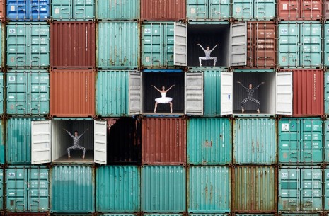 JR, Ballet dancers in containers, Le Havre, France, 2014, Perrotin